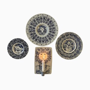 Ceramic Candleholder, Wall Plaque & Plates by Bjørn Wiinblad for Nymolle Denmark, Set of 4