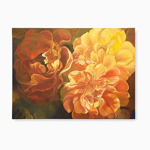 Mercedes Apararicio, Roses Oranges, 2018, Huile sur Toile