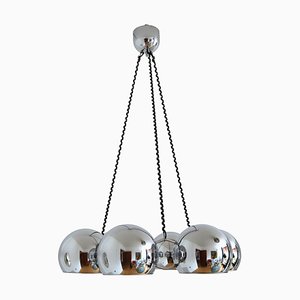 Italian Space Age Chromed Chandelier with Six Lights by Reggiani, 1970s