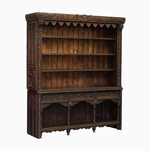 17th Century Gothic Revival Bookcase with Sideboard & Cherub Decoration