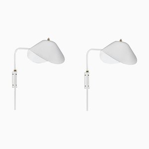 Mid-Century Modern White Anthony Wall Lamps by Serge Mouille, Set of 2