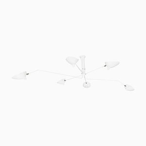 Mid-Century Modern White Ceiling Lamp with Six Rotating Arms by Serge Mouille