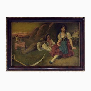 Edoardo De Blasi, Romantic Scene, Oil on Canvas, Framed