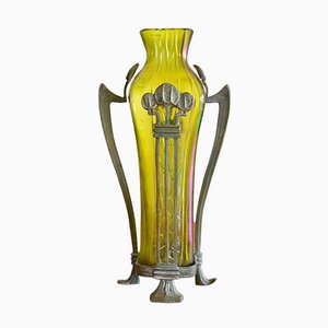 Art Nouveau Glass Vase with Bronze Mount