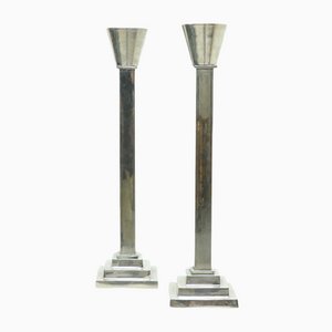 Art Deco Silver Plated Candlesticks, 1930s, Set of 2