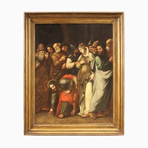 Christ and the Adulteress, 17th-Century, Oil on Canvas, Framed