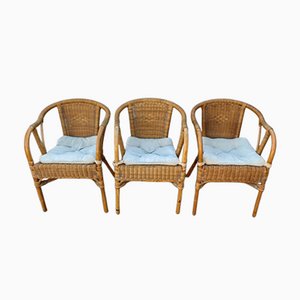 Rattan and Wicker Armchairs, Set of 3