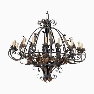 Large Wrought Iron Chandelier with 20 Bulbs, 1900s