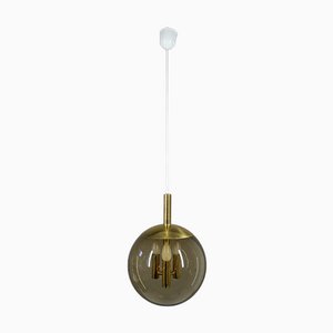 Brass Ceiling Light with Smoked Glass Ball from Doria Leuchten, Germany, 1960s