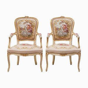 Louis XV Style Armchairs with Tapestry Upholstery, Set of 2