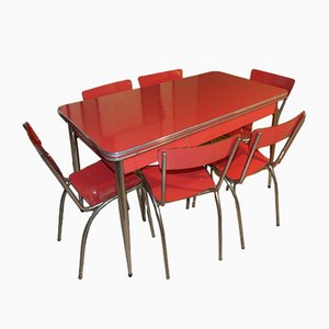 Table with 6 Chairs in Steel and Formica, Italy, 1955, Set of 7