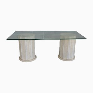 Coffee Table with Travertine Columns