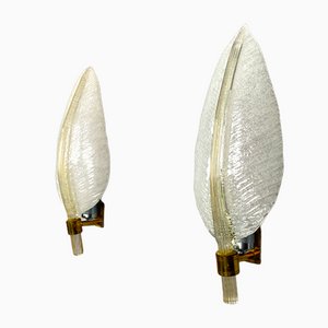 Murano Glass Leaf Wall Lamps from Barovier & Toso, Italy, 1960s, Set of 2