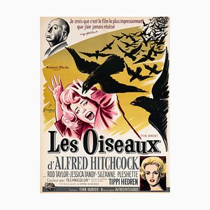 The Birds Original Vintage Movie Poster by Boris Grinsson, French, 1963