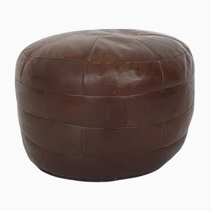 Dark Brown Leather Ottoman or Pouf, 1970s