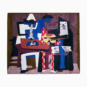 Large Musicus Con Mascaras Wool Tapestry in the style of Pablo Picasso