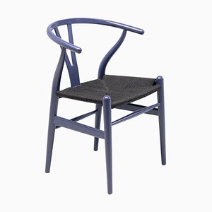 Purple Ch24 Wishbone Chair with Black Paper Cord Seat by Hans Wegner for Carl Hansen