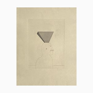 Paul Wunderlich, Selbst mit Pyramide, 1973, Acquaforte su carta cinese