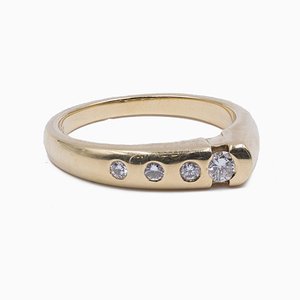 Anillo vintage de oro amarillo de 14 k con brillantes diamantes tallados, años 70