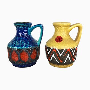 Jarrones 215-17 Fat Lava Op Art alemanes multicolor de Bay Ceramics. Juego de 2