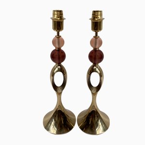 Murano Crystal & Bronze Lamps, Set of 2