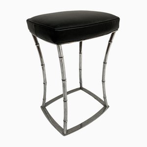 Leather and Chromed Brass Stool Attributed to Jacques Adnet