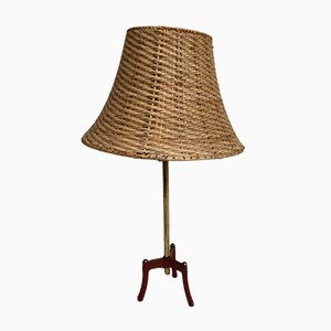 Lampada in ottone e pelle di Jacques Adnet, anni '50