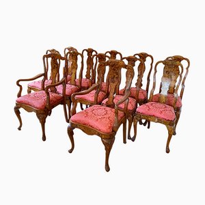 Italian Dutch Baroque Style Walnut Dining Chairs, 1960s, Set of 12