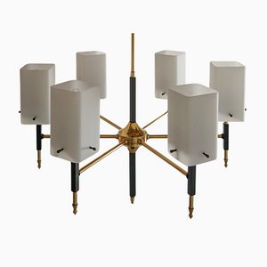Mid-Century Modern Italian Chandelier with 6 Lights in Coated Glass, 1950s