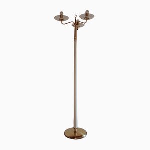 Mid-Century Italian Ash & Polished Brass Floor Lamp in the Style of Pietro Chiesa, 1940s