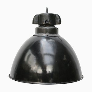 Vintage Industrial Black Enamel Pendant Lights, 1930s