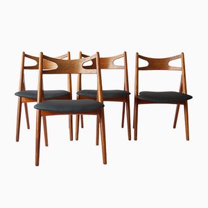 Danish Teak CH29 Sawbuck Chairs by Hans Wegner for Carl Hansen & Søn, 1950s, Set of 4