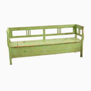 Antique Hungarian Green Settle Bench