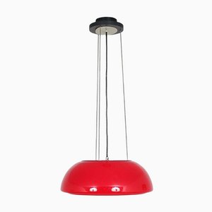 Lámpara colgante italiana de vidrio rojo, años 60