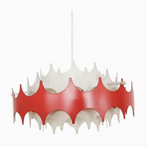 White and Red Metal Pendant Light from Doria, Germany, 1970s