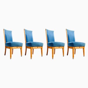 Art Deco Blue Dining Room Chairs, Set of 4