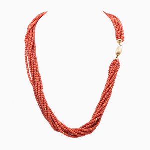 Vintage 18k Yellow Gold Torchon Necklace with Coral, 1980s