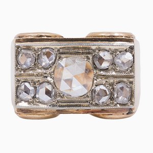 Vintage 18k Gold Ring with Rose Cut Diamonds, 1940s
