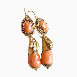 Vintage 9k Gold and Coral Earrings, 1960s
