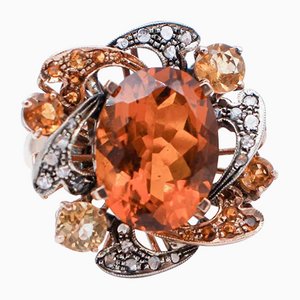 Madeira Topaz Diamond 14 Carat Rose Gold and Silver Ring
