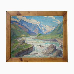 German Artist, Alpine Stream, 1924, Oil on Canvas