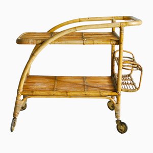 Bamboo Cane Trolley Bar in the Style of Tito Agnoli, 1960s