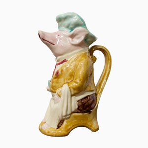 French Onnaing Style Pig Waiter Pitcher in Majolica, Early 20th Century