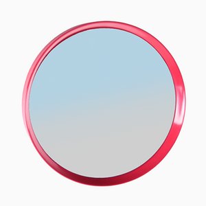 Specchio rotondo vintage in plastica rossa, anni '60