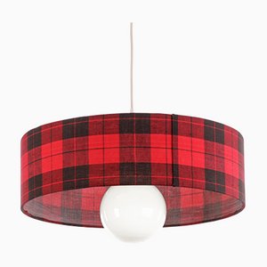 Mid-Century Pendant Lamp in Red & Black Checkered Fabric
