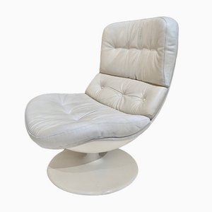 Swivel Armchair in Grey or Beige Patinated Leather
