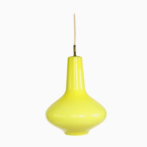 Yellow Opaline Glass Pendant Lamp by Massimo Vignelli for Venini Murano, Italy, 1950s