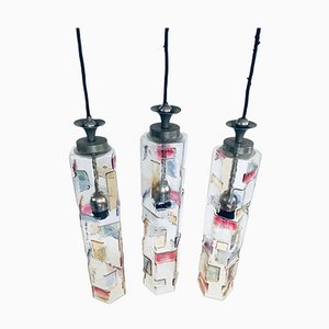 Lámparas colgantes de vidrio coloreado de Poliarte, Italia, años 50. Juego de 3