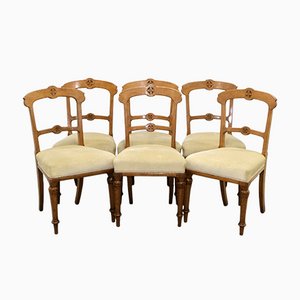 Victorian Gothic Oak Dining Chairs with Horse Hair Seats & Tapered Legs, Set of 6