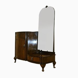 Art Deco Walnut Dressing Table on Cabriole Legs with Full Mirror & Three Drawers from C.W.S.